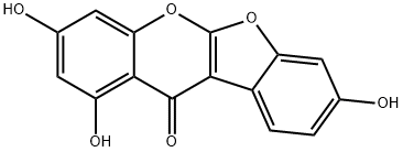 1,3,8-Trihydroxy-11H-benzofuro[2,3-b][1]benzopyran-11-one 结构式