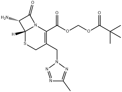 (6R,7R)-7-Amino-3-[(5-methyl-2H-tetrazol-2-yl)methyl]-8-oxo-5-thia-1-azabicyclo[4.2.0]oct-2-ene-2-carboxylic acid pivaloyloxymethyl ester 结构式