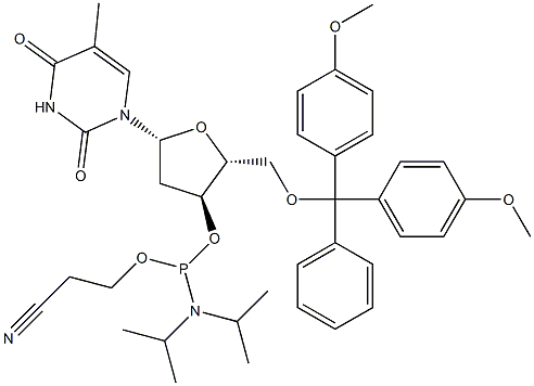 5'-(4,4'-二甲氧基三苯基)-3'-脱氧胸苷 2'-(2-氰乙基-N,N-二异丙基)亚磷酰胺 结构式