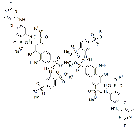 2,7-Naphthalenedisulfonic acid, 4-amino-6-[[5-[(5-chloro- 2-fluoro-6-methyl-4-pyrimidinyl)amino]-2-sulfophenyl ]azo]-3-[(2,5-disulfophenyl)azo]-5-hydroxy-, potassium sodium salt 结构式
