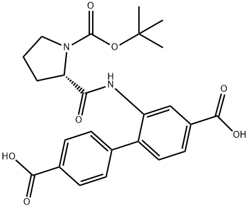 2-(1-(tert-butoxycarbonyl)pyrrolidine-2-carboxamido)-[1,1'-biphenyl]-4,4'-dicarboxylic acid 结构式