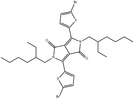3,6-双(5-溴-2-噻吩基)-2,5-双(2-乙基己基)-2,5-二氢吡咯并[3,4-C]吡咯-1,4-二酮 结构式