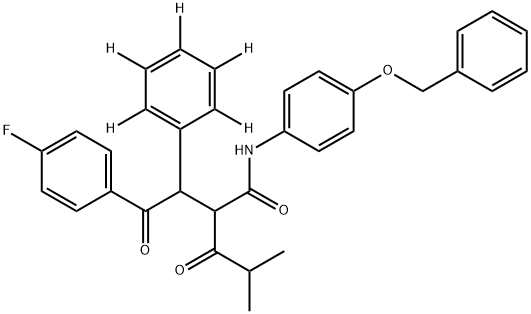 4-氟-ALPHA-(2-甲基-1-氧代丙基)-GAMMA-氧代-BETA-(苯基-2,3,4,5,6-D<SUB>5</SUB>)-N-[4-(苯基甲氧基)苯基]苯丁酰胺 结构式