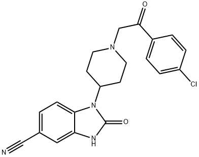 1-(1-(2-(4-chlorophenyl)-2-oxoethyl)piperidin-4-yl)-2-oxo-2,3-dihydro-1H-benzo[d]imidazole-5-carbonitrile 结构式