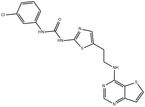 N-(3-氯苯基)-N'-[5-[2-(噻吩并[3,2-D]嘧啶-4-基氨基)乙基]-2-噻唑基]脲 结构式