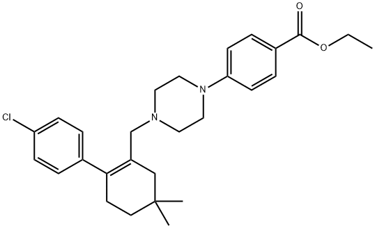 4-[4-[[2-(4-氯苯基)-5,5-二甲基环己-1-烯基]甲基]哌嗪-1-基]苯甲酸乙酯 结构式