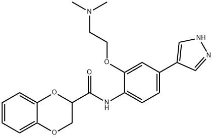 N-[2-[2-(二甲基氨基)乙氧基]-4-(1H-吡唑-4-基)苯基]-2,3-二氢-1,4-苯并二恶烷-2-甲酰胺 结构式