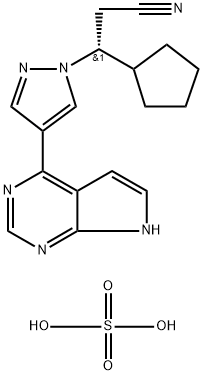 (BETAR)-BETA-环戊基-4-(7H-吡咯并[2,3-D]嘧啶-4-基)-1H-吡唑-1-丙腈硫酸盐 结构式