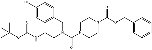 4-[[[(4-氯苯基)甲基][2-[[叔丁氧羰基]氨基]乙基]氨基]羰基]-1-哌嗪甲酸苄酯 结构式