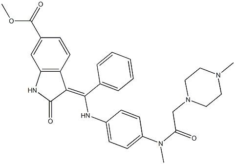 2,3-二氢-3-[[[4-[甲基[2-(4-甲基-1-哌嗪基)乙酰基]氨基]苯基]氨基]苯基亚甲基]-2-氧代-1H-吲哚-6-甲酸甲酯 结构式