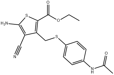 3-[[4-(乙酰氨基)苯基]硫甲基]-5-氨基-4-氰基-2-噻吩甲酸乙酯 结构式