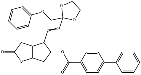 六氢-2-氧代-4-[2-[2-(苯氧基甲基)-1,3-二氧环戊-2-基]乙烯基]-2H-环戊并[B]呋喃-5-基 [1,1'-联苯]-4-甲酸酯 结构式