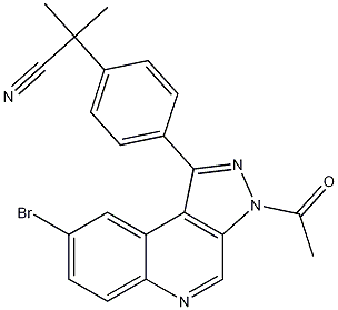 2-(4-(3-乙酰基-8-溴-3H-吡唑并[3,4-C]喹啉-1-基)苯基)-2-甲基丙腈 结构式