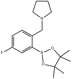 1-(4-氟-2-(4,4,5,5-四甲基-1,3,2-二氧硼杂环戊烷-2-基)苄基)吡咯啉 结构式