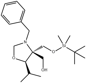 (4R,5S)-N-Benzyl-4-(t-butyldimethylsilyloxymethyl)-4-hydroxymethyl-5-isopropyloxazoladine 结构式