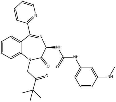 N-[(3R)-1-(3,3-Dimethyl-2-oxobutyl)-2,3-dihydro-2-oxo-5-(2-pyridinyl)-1H-1,4-benzodiazepin-3-yl]-N'-[3-(methylamino)phenyl]urea 结构式