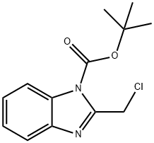 叔丁基-2-(氯甲基)-1H-苯并咪唑-1-羧酸叔丁酯 结构式