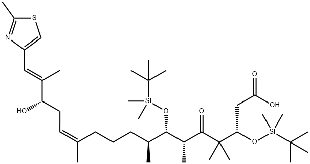 (3S,6R,7S,12Z,15S,16E)-3,7-Bis-{[tert-butyl(dimethyl)silyl]oxy}-15-hydroxy-4,4,6,8,12,16-hexamethyl-17-(2-methyl-1,3-thiazol-4-yl)-5-oxoheptadeca-12,16-dienoic Acid 结构式