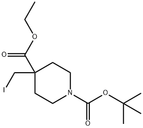 1-(叔丁基)4-乙基4-(碘甲基)哌啶-1,4-二羧酸酯 结构式