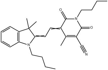 1-丁基-5-[2-(1-丁基-3,3-二甲基-1,3-二氢吲哚-2-亚基)乙亚基]-4-甲基-2,6-二氧代-1,2,5,6-四氢吡啶-3-甲腈 结构式