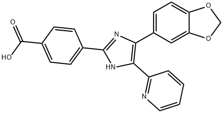 4-(4-苯并[D] [1,3]二氧杂环戊烯-5-基)-5-(吡啶-2-基)-1H-咪唑-2-基)苯甲酸 结构式