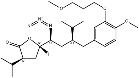 5(S)-[1(S)-叠氮-3(S)-[4-甲氧基-3-(3-甲氧基丙氧基)苄基]-4-甲基戊基]-3(S)-异丙基二氢呋喃-2-酮 结构式