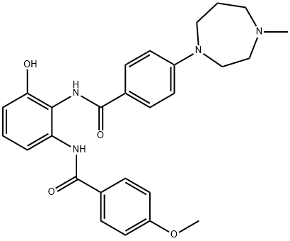 N-[2-羟基-6-(4-甲氧基苯甲酰氨基)苯基]-4-(4-甲基-1,4-二氮杂庚烷-1-基)苯甲酰胺 结构式