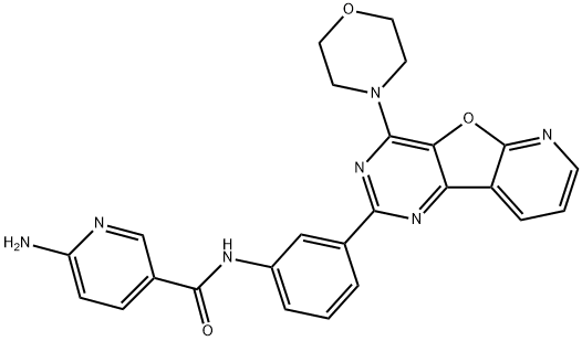 6-氨基-N-[3-[4-(4-吗啉基)吡啶并[3',2':4,5]呋喃并[3,2-D]嘧啶-2-基]苯基]-3-吡啶甲酰胺 结构式