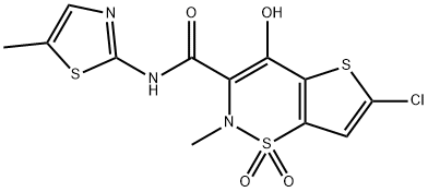 6-Chloro-4-hydroxy-2-methyl-N-(5-methyl-2-thiazolyl)-2H-thieno[2,3-e]-1,2-thiazine-3-carboxamide 1,1-Dioxide

 结构式