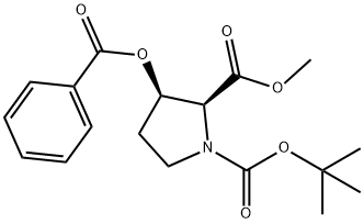 (2S,3R)-N-叔丁氧羰基-3-苯甲酰氧基-2-吡咯烷甲酸甲酯 结构式