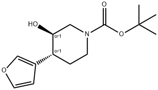 (3R,4R)-REL-4-(3-呋喃基)-3-羟基-1-哌啶甲酸叔丁酯 结构式