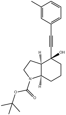 (3AR,4S,7AR)-八氢-4-羟基-4-[2-(3-甲基苯基)乙炔基]-1H-吲哚-1-羧酸叔丁酯 结构式