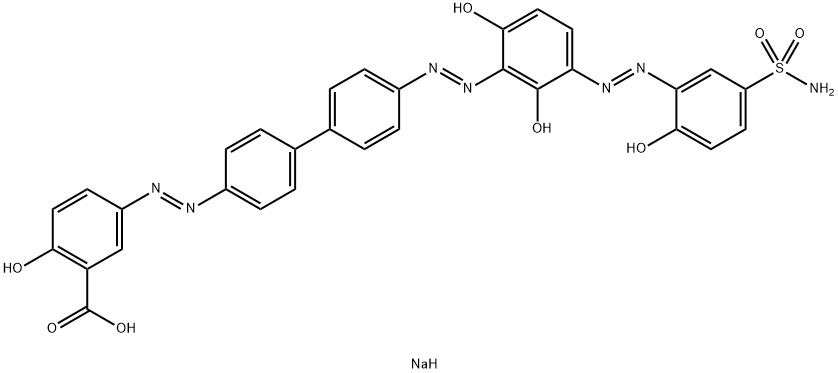 2-Hydroxy-5-[[4'-[[2,6-dihydroxy-3-[[2-hydroxy-5-(aminosulfonyl)phenyl]azo]phenyl]azo]-1,1'-biphenyl-4-yl]azo]benzoic acid sodium salt 结构式