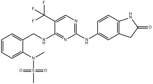 N-甲基-N-[2-[[[2-[(2-氧代-2,3-二氢-1H-吲哚-5-基)氨基]-5-三氟甲基嘧啶-4-基]氨基]甲基]苯基]甲磺酰胺 结构式