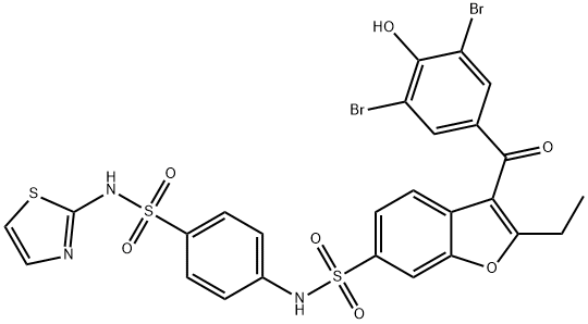 3-(3,5-二溴-4-羟基苯甲酰基)-2-乙基-N-[4-[(2-噻唑氨基)磺酰基]苯基]-6-苯并呋喃磺酰胺 结构式