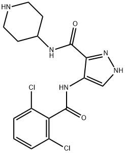 4-[(2,6-二氯苄基)氨基]-N-4-哌啶1H-吡唑-3-羧胺 结构式