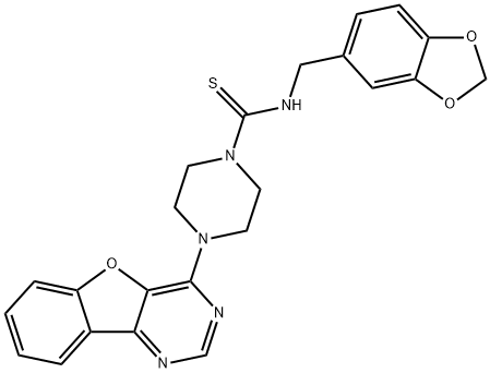 N-(1,3-苯并二氧戊环-5-基甲基)-4-苯并呋喃并[3,2-D]嘧啶-4-基-1-哌嗪硫代甲酰胺 结构式