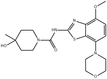 4-羟基-N-[4-甲氧基-7-(4-吗啉基)-2-苯并噻唑基]-4-甲基-1-哌啶甲酰胺 结构式