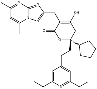 (R)-6-环戊基-6-[2-(2,6-二乙基吡啶-4-基)乙基]-3-[(5,7-二甲基-[1,2,4]三唑并[1,5-A]嘧啶-2-基)甲基]-4-羟基-5,6-二氢-2H-吡喃-2-酮 结构式