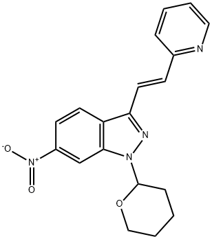(E)-6-硝基-3-[2-(吡啶-2-基)乙烯基]-1-(四氢-2H-吡喃-2-基)-1H-吲唑 结构式