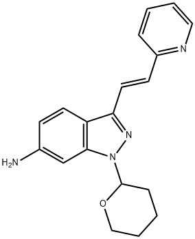 (E)-3-[2-(吡啶-2-基)乙烯基]-1-(四氢-2H-吡喃-2-基)-1H-吲唑-6-胺 结构式