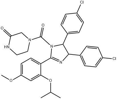 4-[[4,5-双(4-氯苯基)-4,5-二氢-2-[4-甲氧基-2-(1-甲基乙氧基)苯基]-1H-咪唑-1-基]羰基]-2-哌嗪酮 结构式