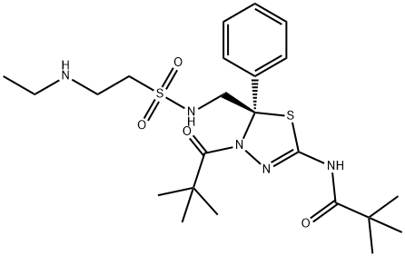 (-)-N-[4-(2,2-二甲基丙酰基)-5-[[2-(乙基氨基)乙磺酰胺]甲基]-5-苯基-4,5-二氢-1,3,4-噻二唑-2-基]-2,2-二甲基丙酰胺 结构式