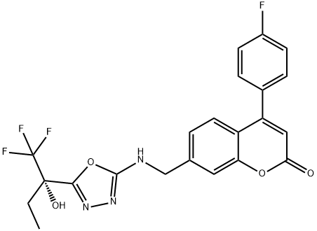 4-(4-氟苯基)-7-[[[5-[(1S)-1-羟基-1-(三氟甲基)丙基]-1,3,4-恶二唑-2-基]氨基]甲基]-2H-1-苯并吡喃-2-酮 结构式