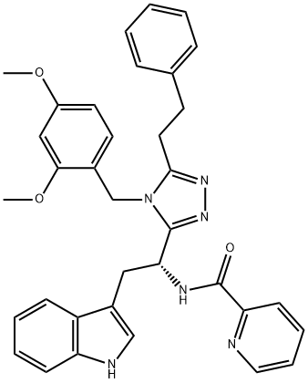 N-[(1R)-1-[4-[(2,4-DIMETHOXYPHENYL)METHYL]-5-(2-PHENYYLETHYL)-4H-1,2,4-TRIAZOL-3-YL]-2-(1H-INDOL-3-YL)ETHYL]-2-PYRIDINECARBOXAMIDE 结构式