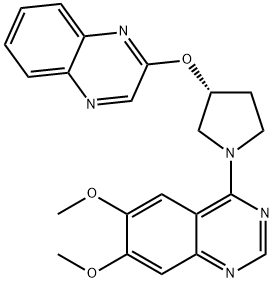 6,7-二甲氧基-4-[(3R)-3-(2-喹喔啉基氧基)-1-吡咯烷基]喹唑啉 结构式