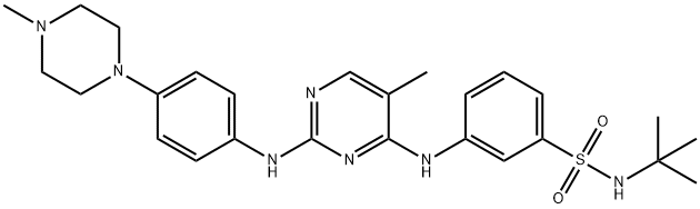 N-(1,1-二甲基乙基)-3-[[5-甲基-2-[[4-(4-甲基-1-哌嗪基)苯基]氨基]-4-嘧啶基]氨基]苯磺酰胺 结构式