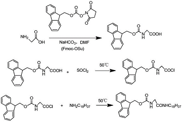 用 fmoc-cl 于10%碳酸钠溶液和二氧六环条件下,低温与甘氨酸反应,可制