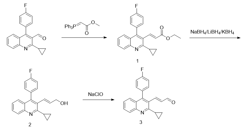  (E)-3-[2-环丙基-4-(4-氟苯基)-3-喹啉-2-丙烯醛的合成路线