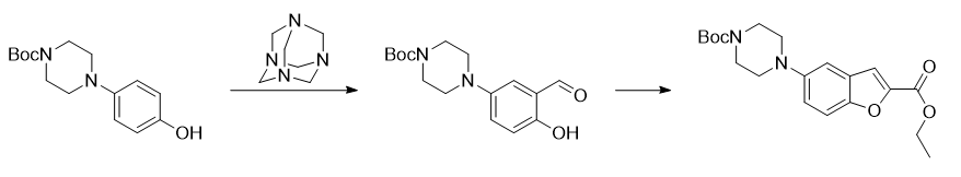5-(4-叔丁氧羰基-哌嗪-1-基)苯并呋喃-2-甲酸乙酯的制备